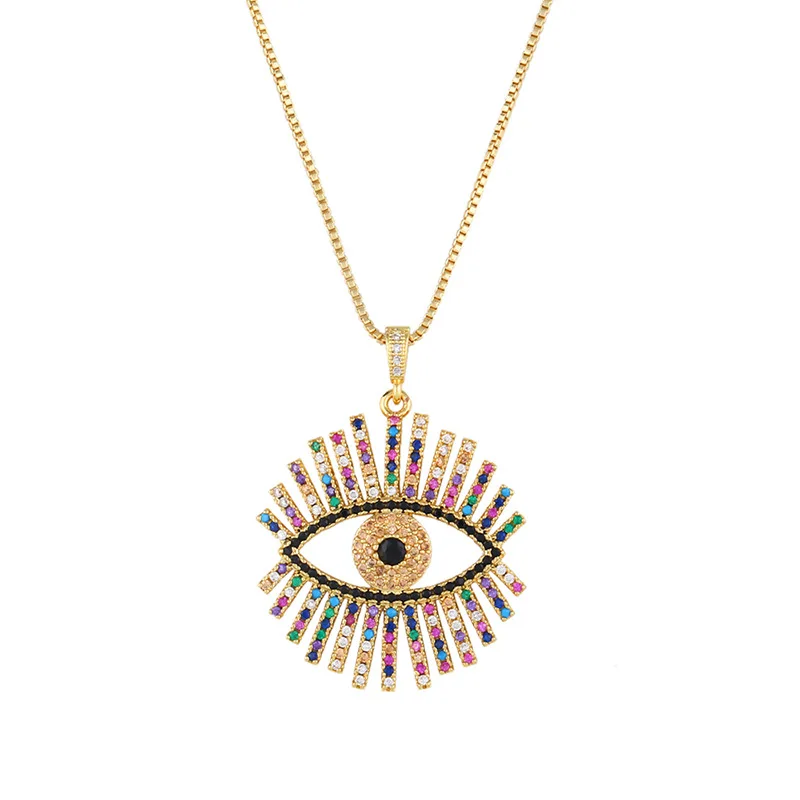 Lucky Eye красочный Циркон ожерелье от сглаза медные, золотистого цвета Длинная цепочка круглая подвеска ожерелье ювелирные изделия для женщин LE233