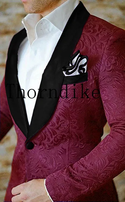 Thorndike, высокое качество, мужской комплект из 2 предметов, классический мужской бордовый жаккардовый костюм, пиджак и брюки, новинка, приталенный мужской свадебный костюм