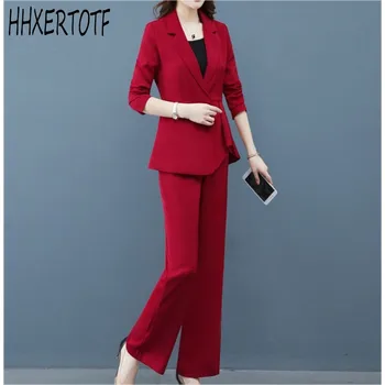

Women Pants Suit 2020 Office OL Notched Suit Coat + Work Wear Pencil Trousers Set 2PCS Set