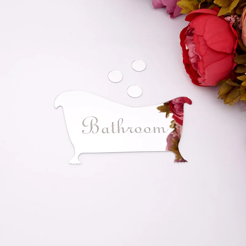 Bathroom Entrance Sign Acrylic Mirror Surface Door / Wall Sticker Shop Home Cafe Hotel Decoration