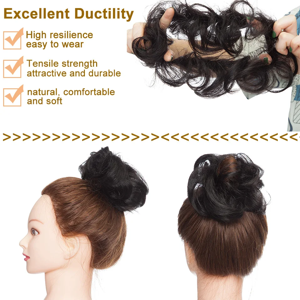 S-noilite 30g 100% Real Human Hair Curly Hair Bun Drawstring Bundle Scrunchies Updos Donut Chignon Hair Extensions Wrap Ponytail