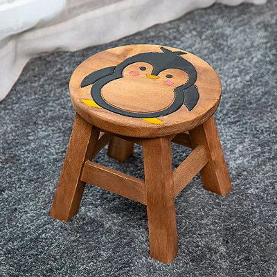 Penguin Тайский креативный детский табурет из цельного дерева, милый мультяшный маленький табурет с животными, домашний табурет с подставкой, деревянный табурет, низкий табурет - Цвет: Penguin
