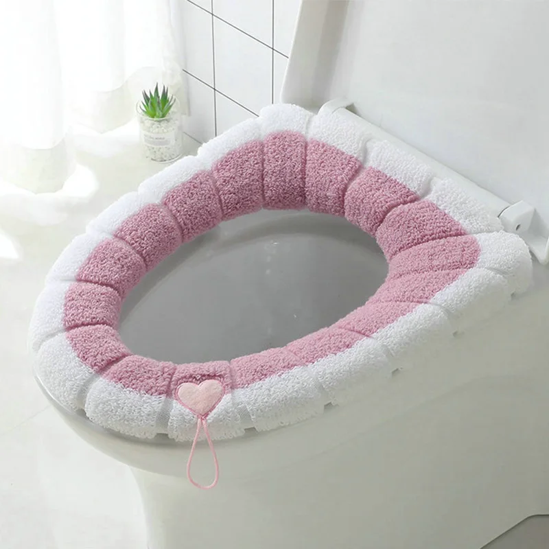 pink heart Зимняя теплая крышка для унитаза, мягкая плюшевая О-образная накидка на сиденье, подстилка для ванной комнаты, подстилка для унитаза из лайкры, Удобный Туалет - Цвет: pink heart