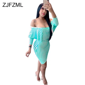 

Striped Sexy 2 Piece Outfits for Women Clothes Off The Shoulder Long Sleeve Ruffles Crop Top and Wrap Skirt Two Piece Tracksuits