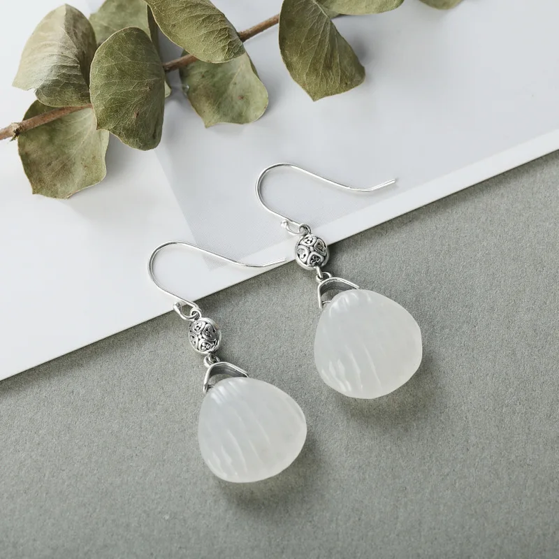 

Thai silver S925 Sterling Silver Handmade ornament inlaid with quartzite Earrings Antique Chinese style female Earrings