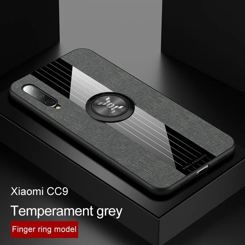 Тканевый глянцевый чехол для телефона для Xiaomi mi 9 8 Lite 9t Pro CC9 CC9E A3 A2 Red mi Note 8 7 5 K20 Pro 7A чехол с магнитным кольцом-держателем - Цвет: Grey with Ring