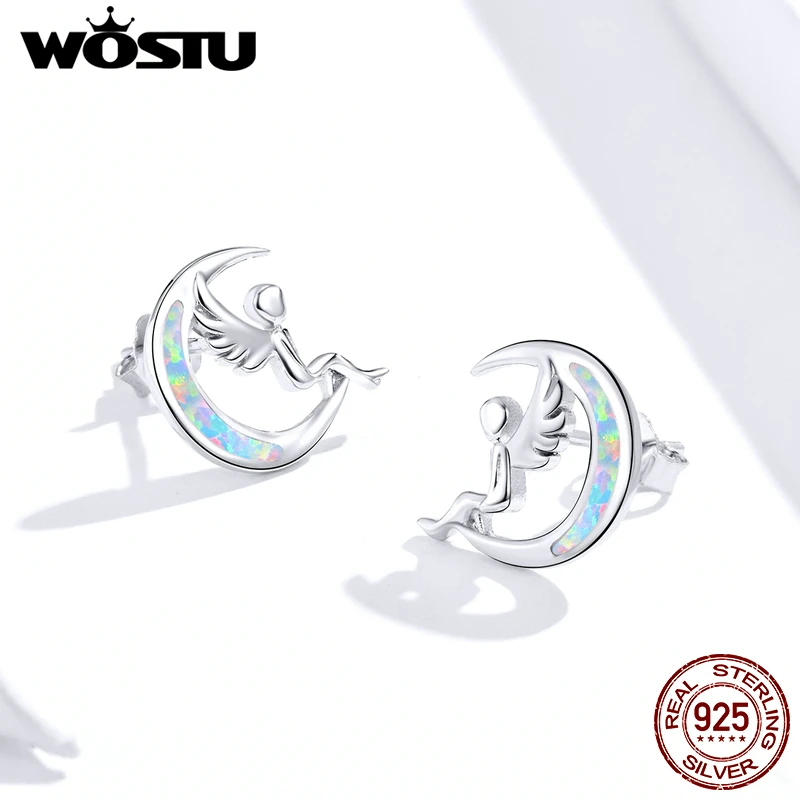 WOSTU vendita calda opale orecchini in argento Sterling 925 gatto unicorno cuore opale orecchini per le donne gioielli in argento Fine originale 925