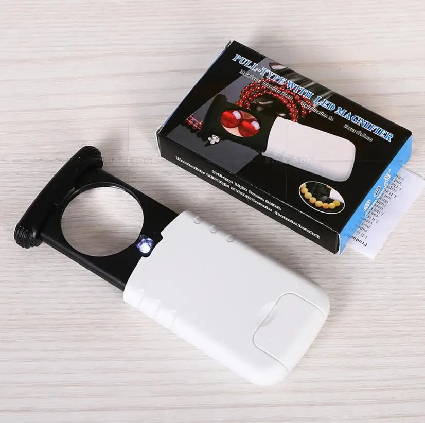 8X 37mm Lens LED Illuminated Pull-out Jewelry Gem Identifying Type UV Light Magnifier Magnifying Glass Loupe with Lamps