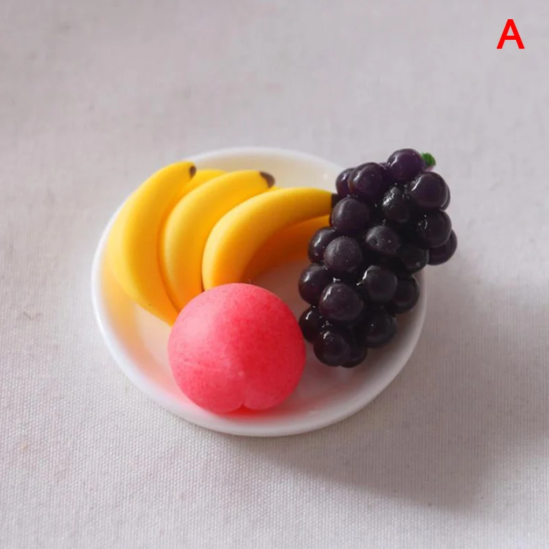 1/6 1/12 Scale Mini Simulation Fruit Plate Grape Banana Peach Dollhouse Kitchen Decoration 6Pcs/set pretend food toys pretend kitchen toys kitchen toys doll house toys