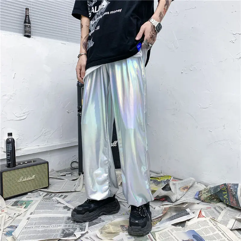 

Summer Bright Pants Men's Fashion Loose Hip Hop Trousers Men Streetwear Wild Performance Pants Mens Casual Pants M-2XL