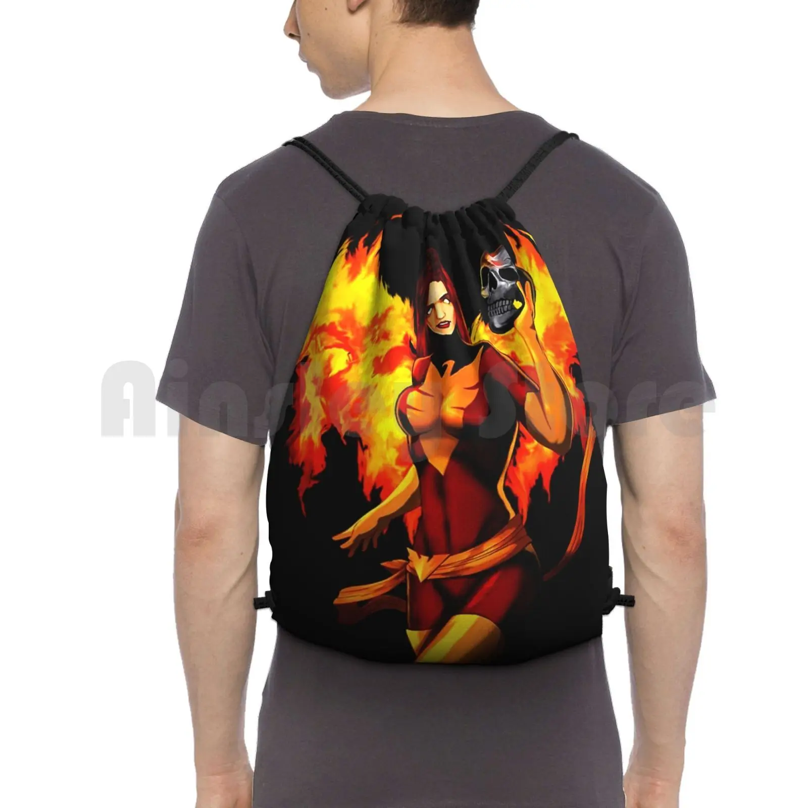 

Girl On Fire Backpack Drawstring Bags Gym Bag Waterproof Hero Evil Fire Skull Villain Superhero Classic Cult Movie