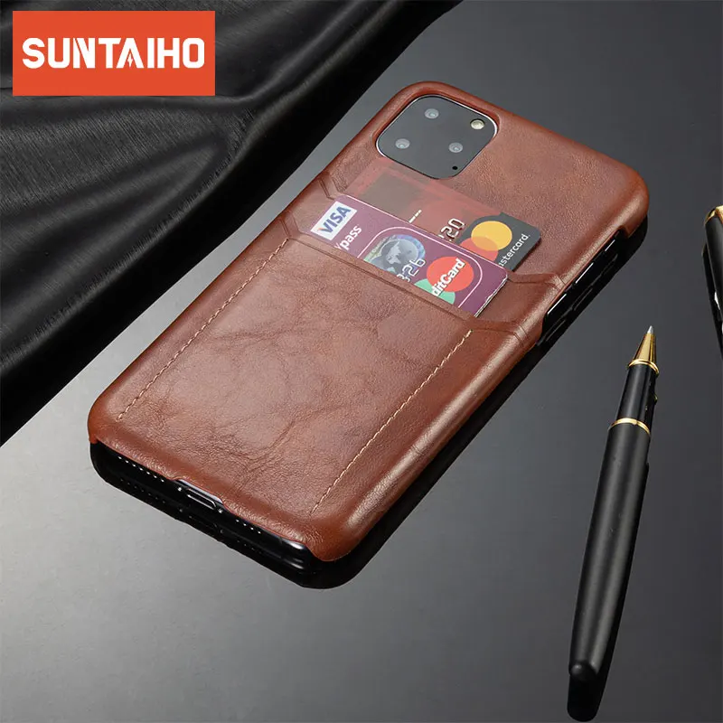 Luxury Vintage Leather Back Cover For iPhone 11 11pro Phone Case Pro MAX 2019 Compact Card Slot PU |