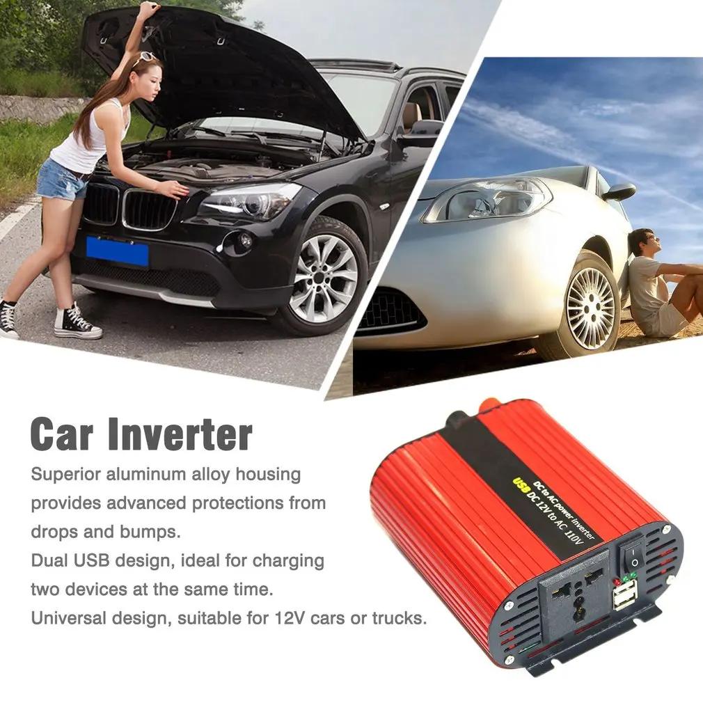 1000 Вт Автомобильный инвертор 12В к AC110V инвертор с двумя портами usb Высокая Конвертация алюминиевый сплав корпус трансформатор