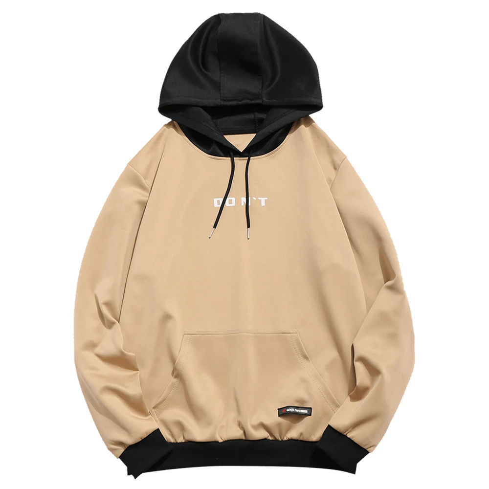 ZAFUL Contrast Letter Pocket Hoodie Color Block Pouch Printed Sweatshirts Men'S Casual Stitching Hooded Pullover Hoodie
