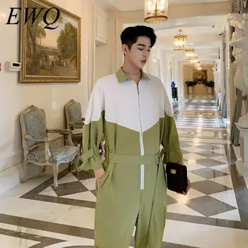 

EWQ / men's wear 2020 summer color blockl three quarter sleeve overalls for male fashion new korean tide jumpsuit loose 9Y1814
