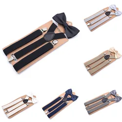 Simple Multicolor Bow Tie Set Three Clip Strap Unisex Powerful  High Elastic Adjustable Suspender Trousers Braces