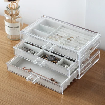 

Ins Wind Jewelry Storage Box Acrylic Dust-Proof Drawer Earrings Necklace Watch Jewelry Multi-Function Rack Home
