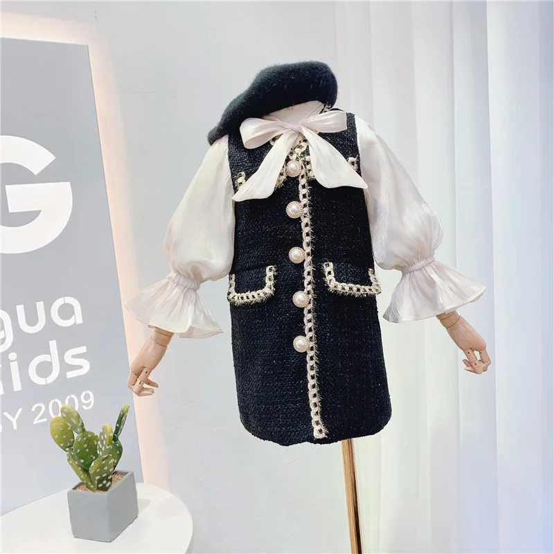 Cut Rate 2020 autumn new arrival girls long sleeve princess dress kids tweed dress with bow y5KERwwyl
