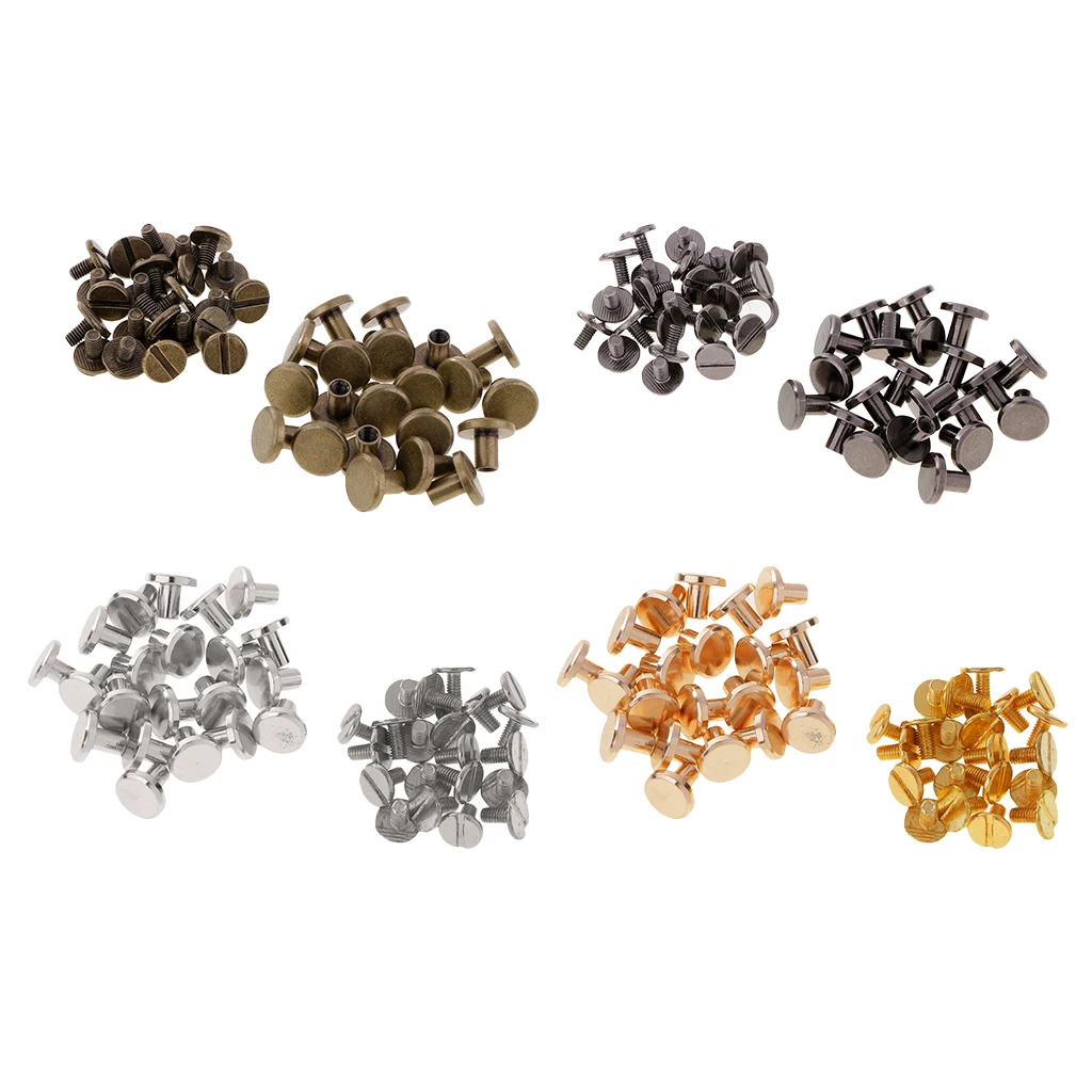 Set Of 80 Round Head Button Stud Slotted Screws 8mm Chicago Screws Nail Rivet For DIY Leather Craf