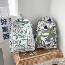 Fashion Oxford Cloth Women Backpack Cute Cartoon Graffiti Printing Students School Bags Casual Large Capacity Handbags Knapsack