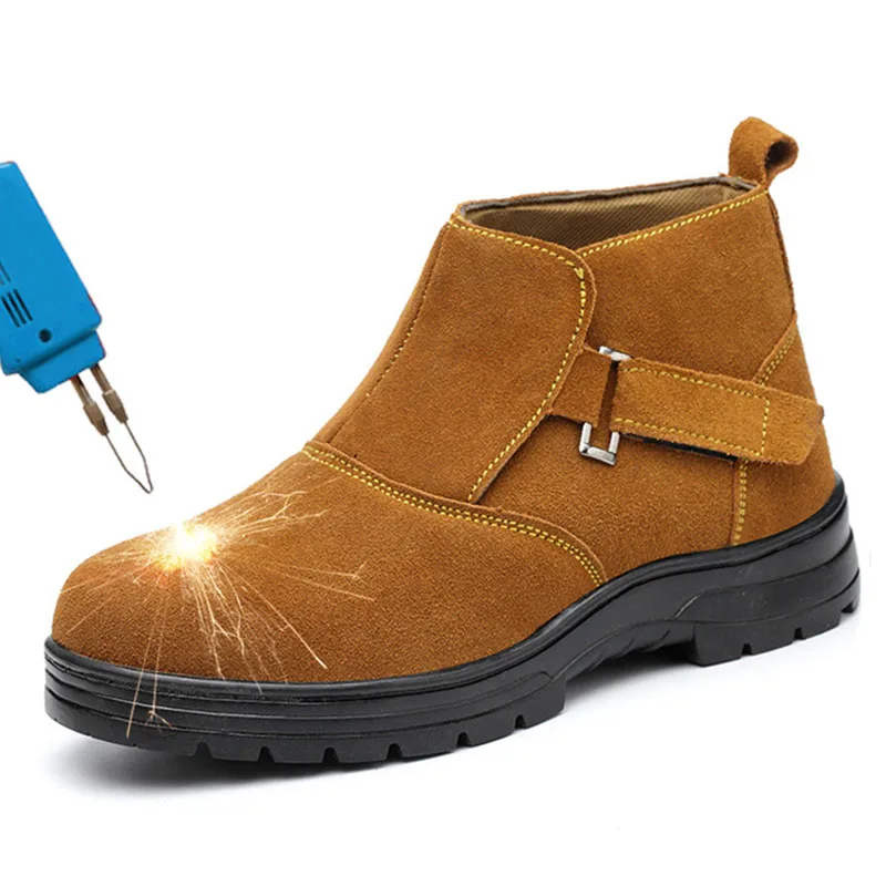 Обувь сварщика со стальным носком; защитная обувь; противобрызгозащитная обувь с огненным цветком; кожаные дышащие рабочие ботинки с высокой температурой