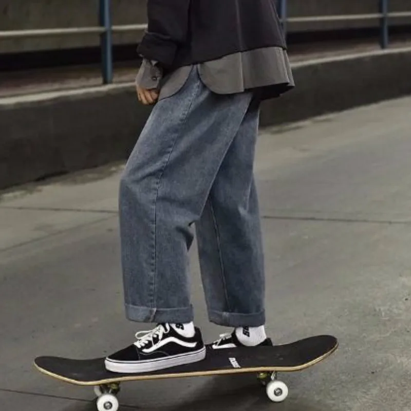 Jeans Frauen Knöchel-länge Japanischen Stil Harajuku Breite Bein Hosen Denim Retro Alle-spiel Hohe Taille BF Unisex kpop Frauen Chic — изображение 4