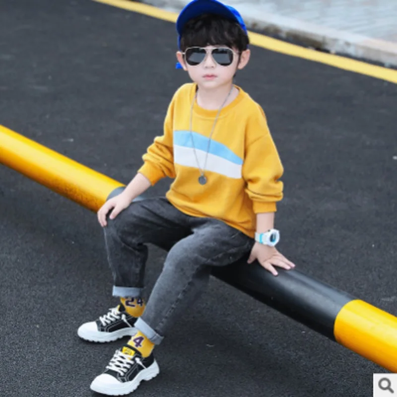 

Boys Hoody Jeans Clothing Set 2019 New Spring and Autumn Children 's Kids Clothes Sets 2 Striped Colors 2 Piece Size4-14 ly384