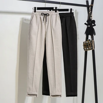 

2019 Autumn Women Winter Wool&Blends Trousers Casual Harem Pants Plus Size 5XL Loose Anklet Length Pants Drawstring Brand Capris