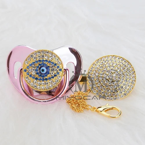 BLING BLING gold silver evil eye pacifier and pacifier clip unique design for baby SGS certificate safe and unique AEYE - Цвет: AEYE-11   6-18M