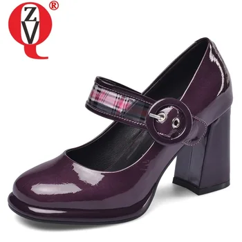 

ZVQ spring new fashion sexy women pumps outside high heels platform genuine leather buckle square toe women shoes drop shipping