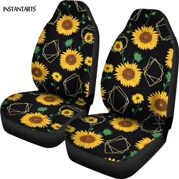 

INSTANTARTS 3D Yellow Sunflower Floral Pattern Car Seat Covers 2Pcs Set Interior Car Accessories Front Auto Seat Cushion Covers