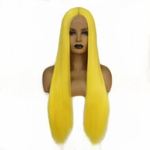 24 дюйма длинные прямые синтетические кружева спереди парик Желтый бесклеевой термостойкие волокна средний пробор Косплей вечерние парики для женщин