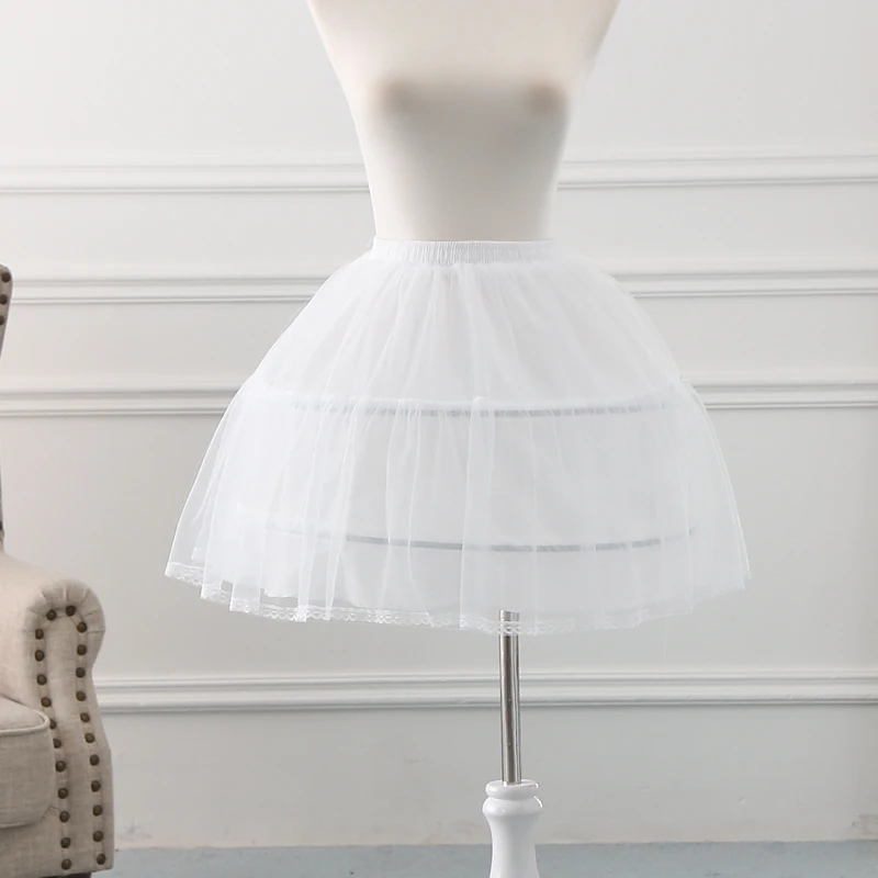 White 2 Hoops Petticoat for Girls Crinoline Underskirt Flower Girl Prom Ball Gown Dress Puffy Skirt Jupon