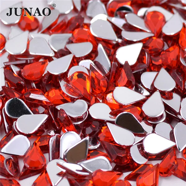 JUNAO 5*8 мм Разноцветные Стразы AB с плоской задней частью акриловые камни-капли аппликация из страз на одежде для рукоделия - Цвет: Red