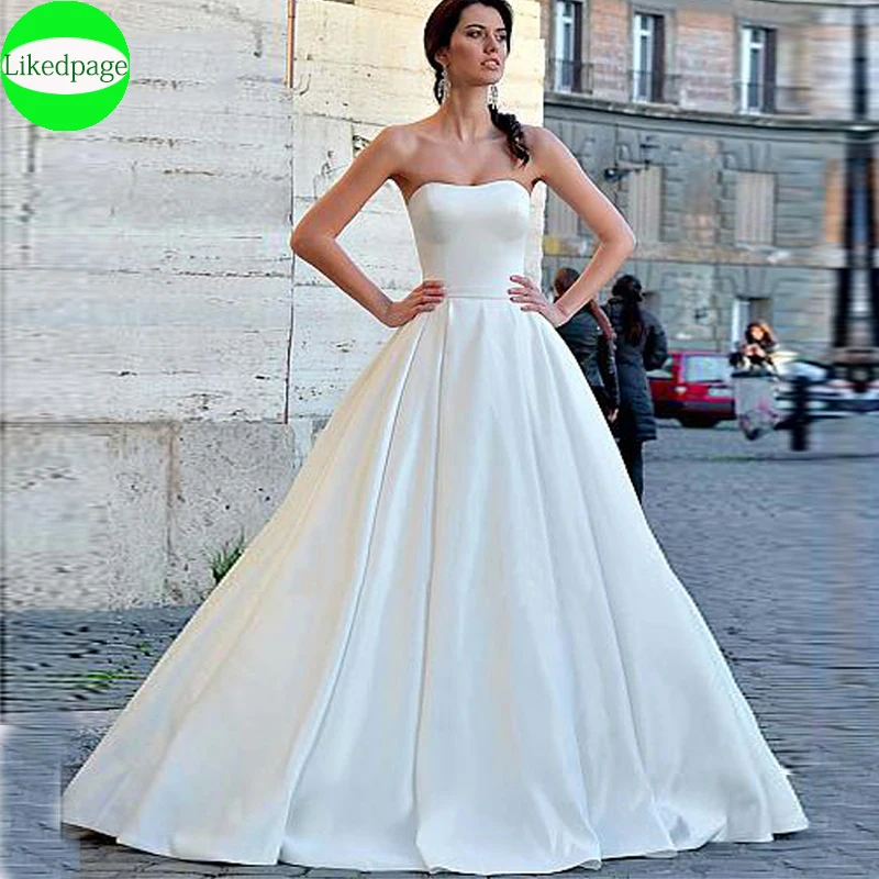 Abito Da Sposa Simple Vestidos De Novia Satin A Line Lace Up Boda Abito Da Sposa 2021 Robe Mariage Trouwjurk Abito Da Sposa A Buon Mercato