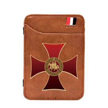 

Retro Classic Knight Templar Cross Pu Leather Card Holder Magic Wallet Fashion Men Women Short Purse