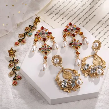 

Match-Right New Long Rhinestone Hanging Colorful Crystals Dangle Drop Earrings Big Maxi Jewelry Accessories For Women SR1078