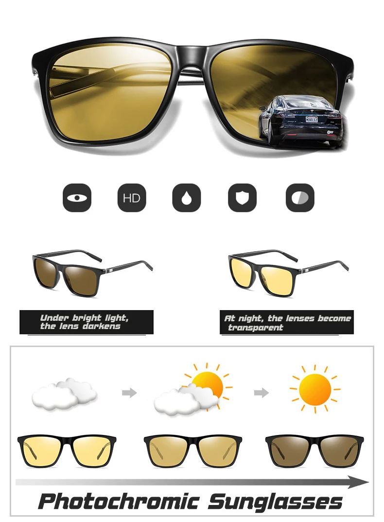 Square Women Leopard Photochromic Sunglasses Men Day Night Vision Driving Glasses Polarized Female Chameleon lentes de sol mujer