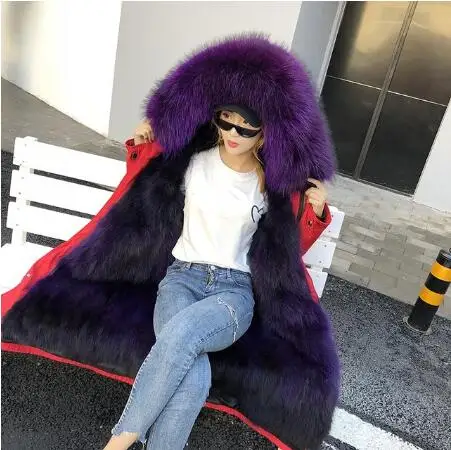 winter fashion real fox hair liner detachable women real fox fur collar warm hooded high quality women fur coat parka - Цвет: 18