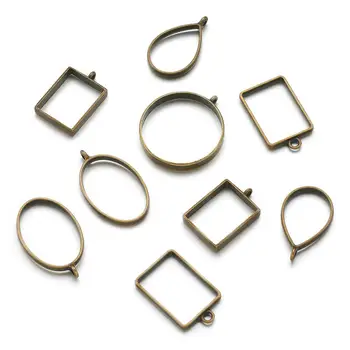 

25pcs/set Antique Bronze/Golden Alloy Open Back Bezel Big Pendants For DIY Pressed Flower Jewelry Necklace Earrings