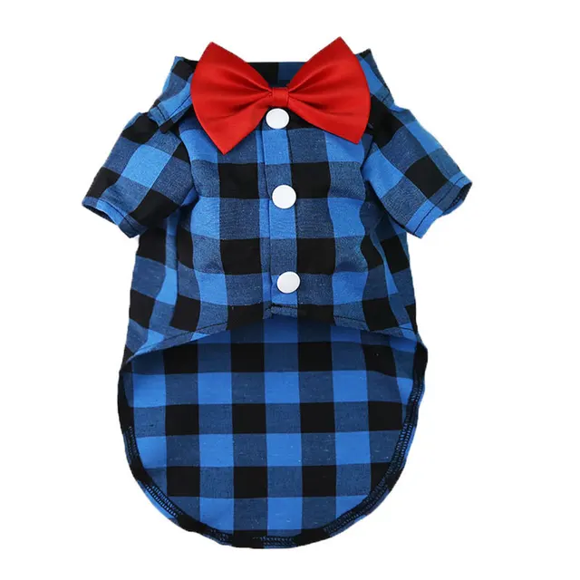 Pet Clothes Dogs Plaid Striped Shirt Suit Wedding Dress Puppy Coat Teddy Bear Pomeranian Vest Small-Medium Dog Cat Pet Costume 6