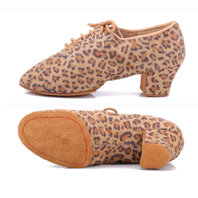 bd dance shoes T1-B Female Betty Latin dance shoes two point soft bottom Oxford cloth modern dance practice shoes T1 T1-B Leopard Print