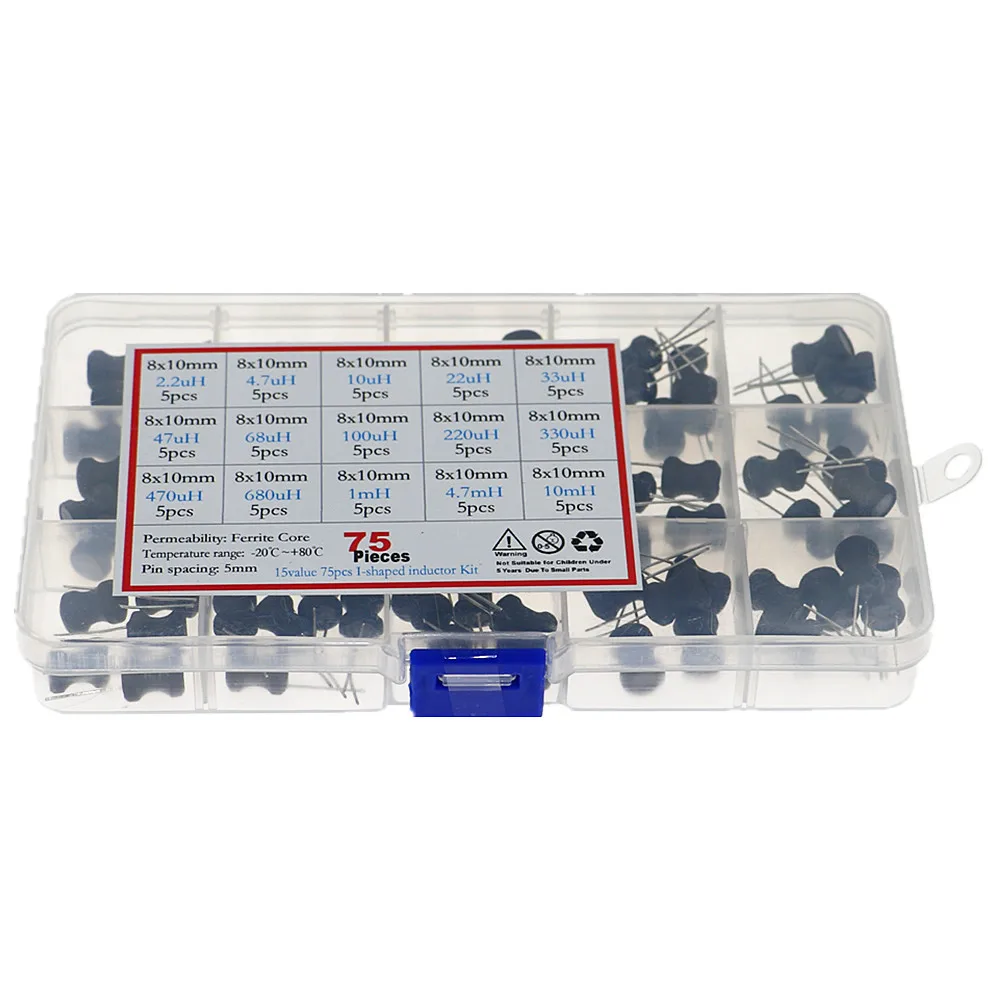 75Pcs/box 2.2uH-10mH 15Values x 5pcs 8*10mm Choke Inductors Assorted Kit inductor assortment kit