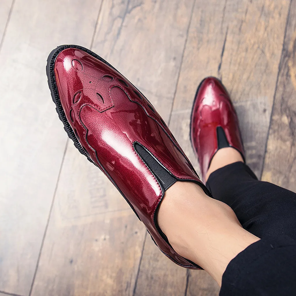 Men's Leather Shoes Business Pointed Toe Spot Paint Flats Solid Color Low-heel Male Without Shoelace Shoe zapatillas hombre