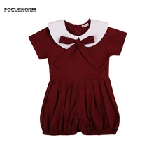 Хлопковый Детский комбинезон с короткими рукавами и воротником-стойкой для маленьких девочек; комбинезон; одежда; sunsuit; одежда