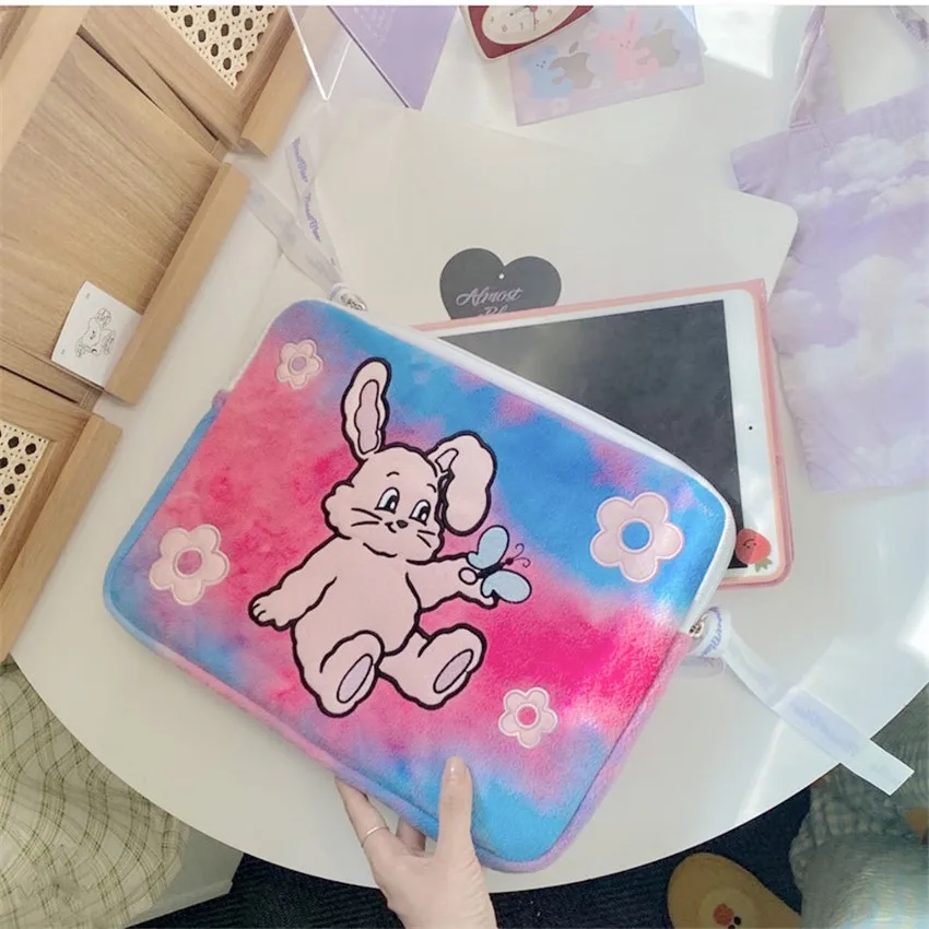 Korea Embroidery Rabbit IPad Computer Storage Bag Girls 11 13 15 Inch IPad Sleeve Cover Tie-dye Laptop Tablet Pouch for IPad Air