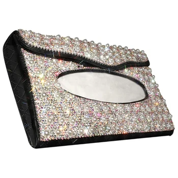 

Car Sun Visor Tissue Holder, Leather Tissue Box for Ladies, Hanging Pearl Car Visor Tissue Box