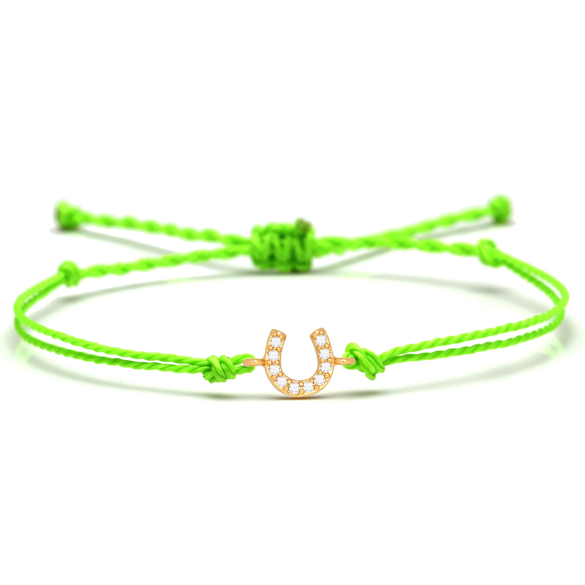 Zirkonia Kristall Winziges Hufeisen Glücksbringer Armband Damen Herren Rot Schwarz Weiß Grün Gewachste Schnur Messing CZ Geflochtener Schmuck – Detail 2