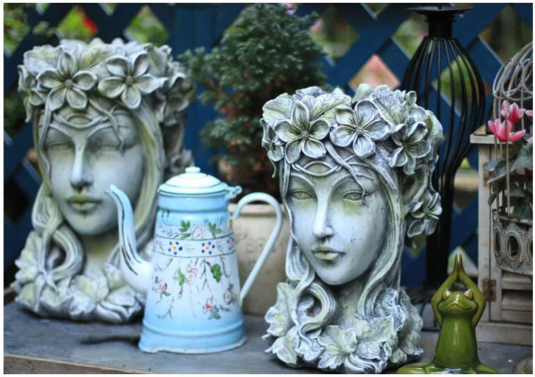 Garden Human Head Flower pot Ornaments Cement Goddess Portrait Venus Statue Vase Decoration Courtyard Sculpture Figurines Crafts