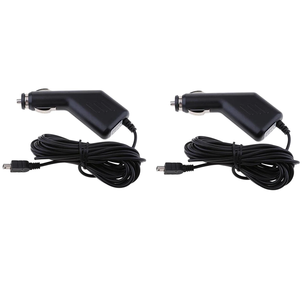 2Pcs Car Charger Cable Adapter 12-24V to 5V Mini USB GPS DVR Charging